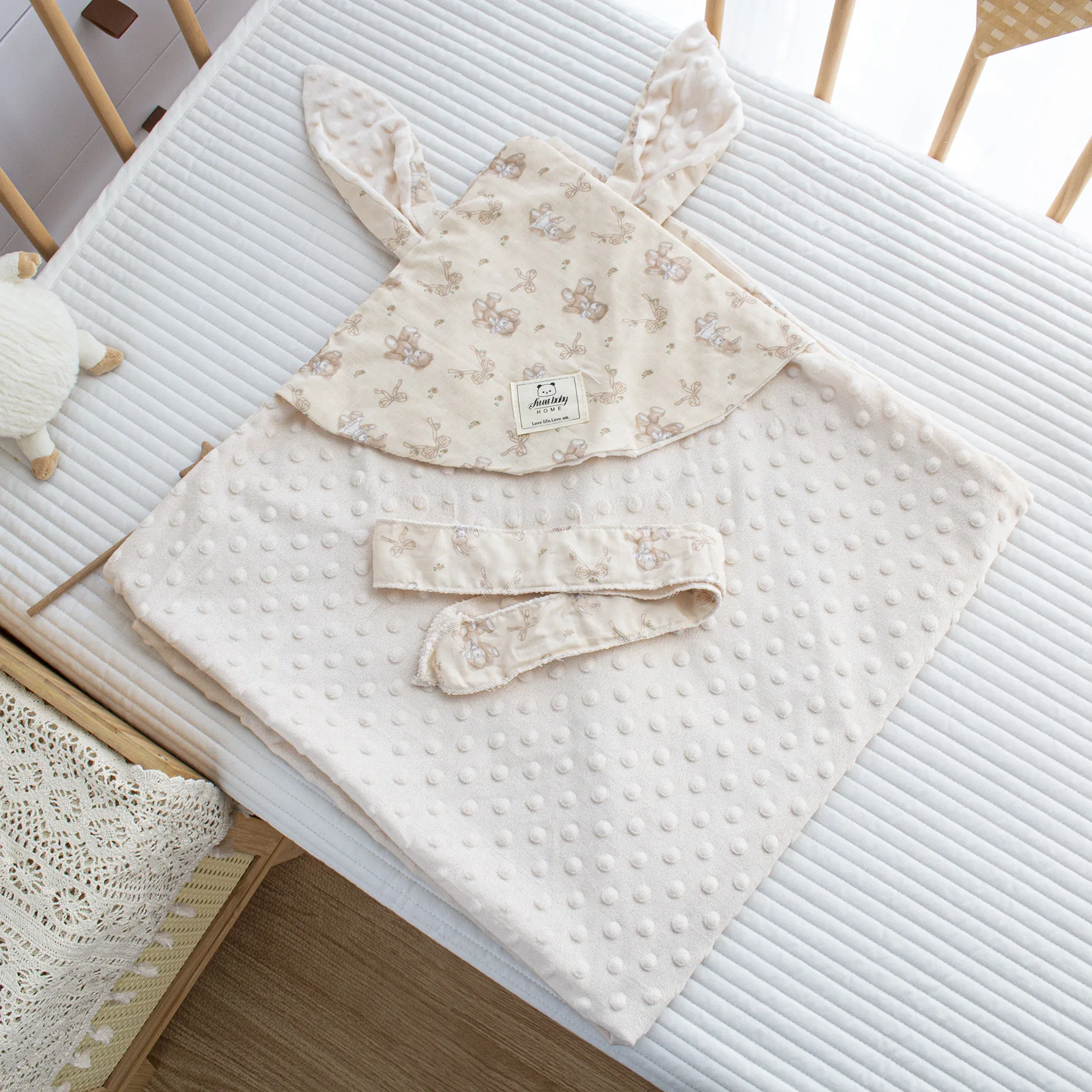 Manta envolvente de algodón suave y cálida con puntos sensoriales, manta receptora para recién nacido, tela para envolver con estampado de orejas para regalo de Baby Shower - imagen 4