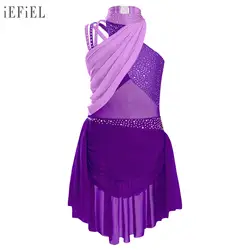 Vestido de leotardo de Ballet para niñas, traje de baile de patinaje artístico con diamantes de imitación, sin mangas, entrecruzado, con tiras en la espalda, Ropa de baile lírico