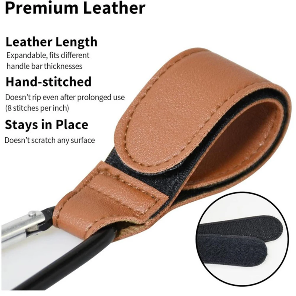 Gancho para cochecito de bebé, organizador de cochecito de cuero PU, colgador de bolsa de pañales, ganchos con hebilla de escalada, accesorios de viaje para cochecito, 1/2 Uds. - imagen 4