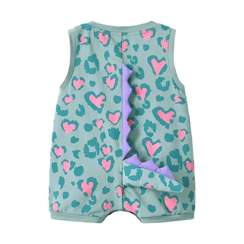 Mameluco Unisex con estampado ligero de verano para bebé, mono sin mangas con bonito dinosaurio de dibujos animados, camiseta sin mangas transpirable para bebés
