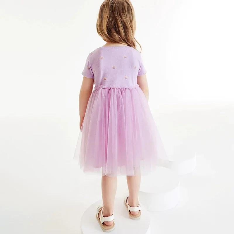 Vestido de princesa de verano para niña de 90-140cm, bonito vestido de malla morado transpirable para niña, vestidos infantiles de manga corta para ropa para niña - imagen 5