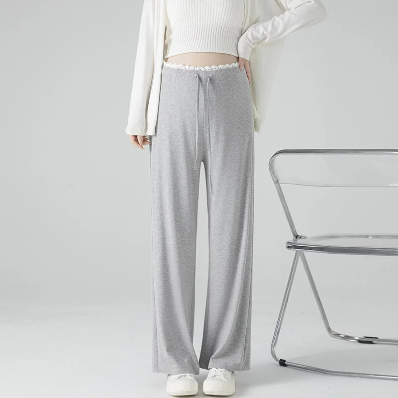 Pantalones rectos para mujeres embarazadas, pantalones de maternidad de cintura alta, pantalones de oficina holgados plisados de pierna ancha para mujeres, pantalones oficiales - imagen 2