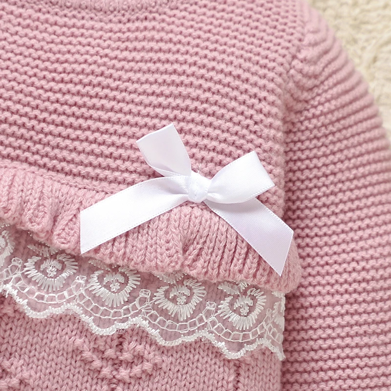 Pelele bebé niña de punto manga larga cuello redondo rosa primavera - imagen 3