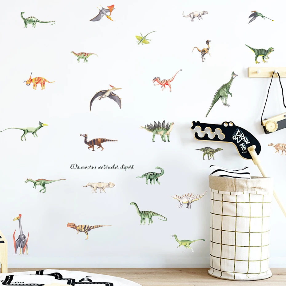 Pegatinas pared infantiles de dinosaurios acuarela estilo vinilo - imagen 4