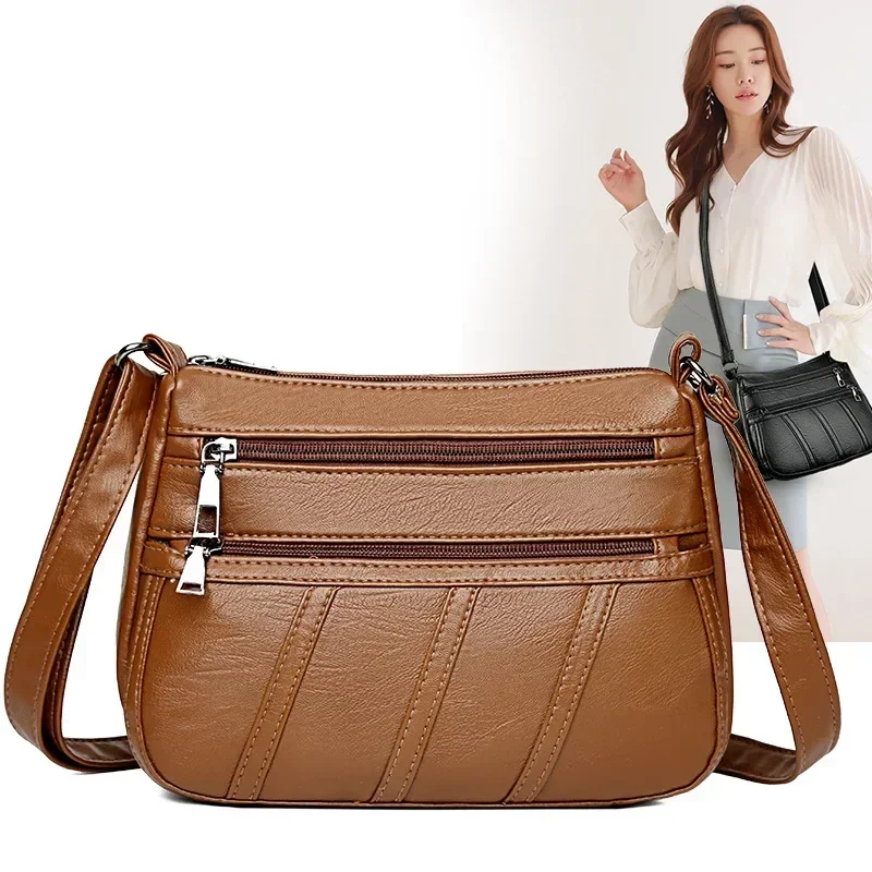 Bolso bandolera maternal de cuero suave con compartimentos - imagen 5