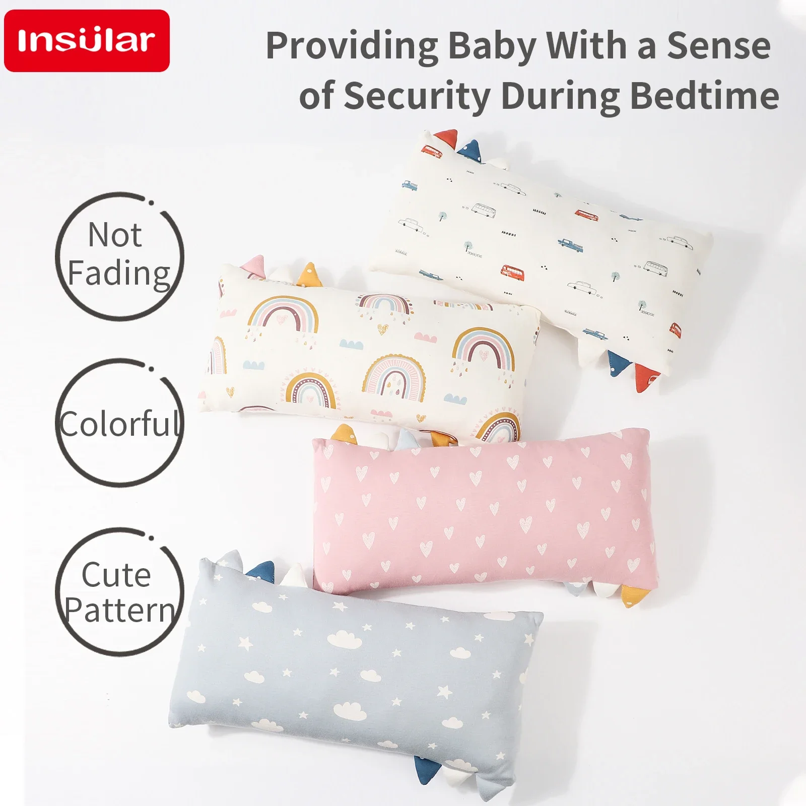 Almohada infantil INSULAR de algodón puro, almohadas con bandera colorida para bebé, cómoda et extraíble, etiqueta para morder calmante, escape cómodo de 1 a 3 años - imagen 3