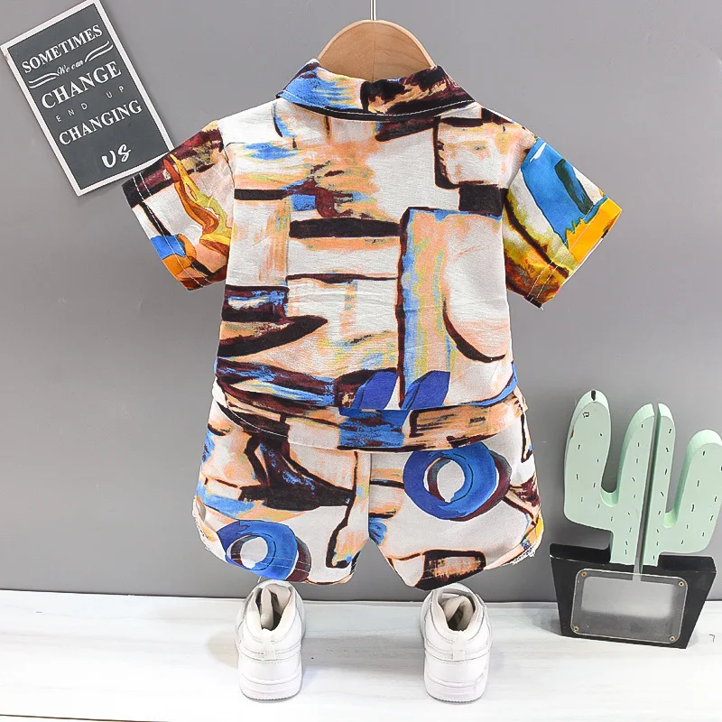 Nuevo conjunto de ropa de verano para bebés, traje de manga corta para niños, camisa, pantalones cortos, 2 unids/set, ropa para niños, disfraz informal de algodón para niños pequeños - imagen 5