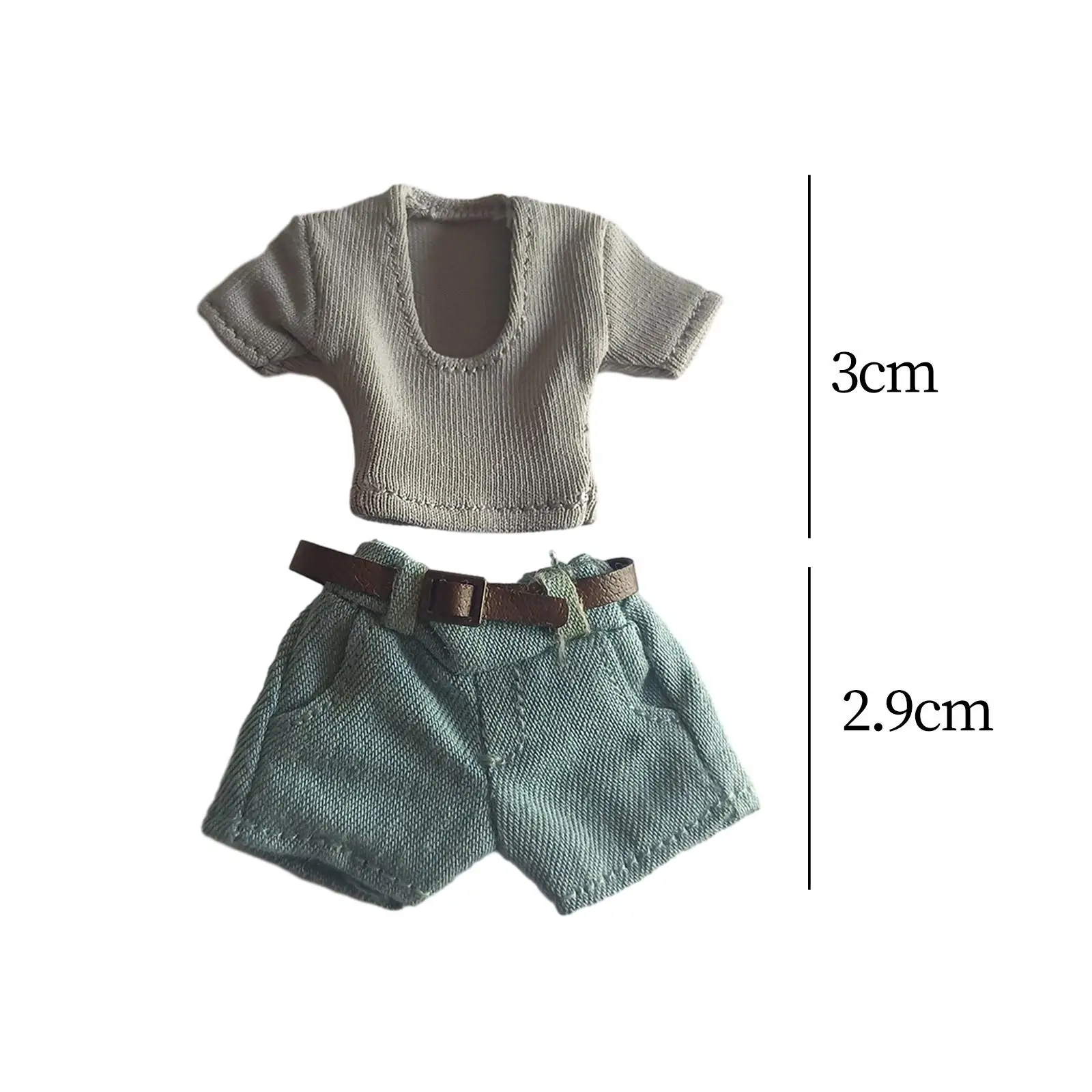 1/12 Scale Action Figures Clothing, Action Figure Clothes with Belt Doll Decor T Shirt Shorts Set for 6'' Female Figure Doll,