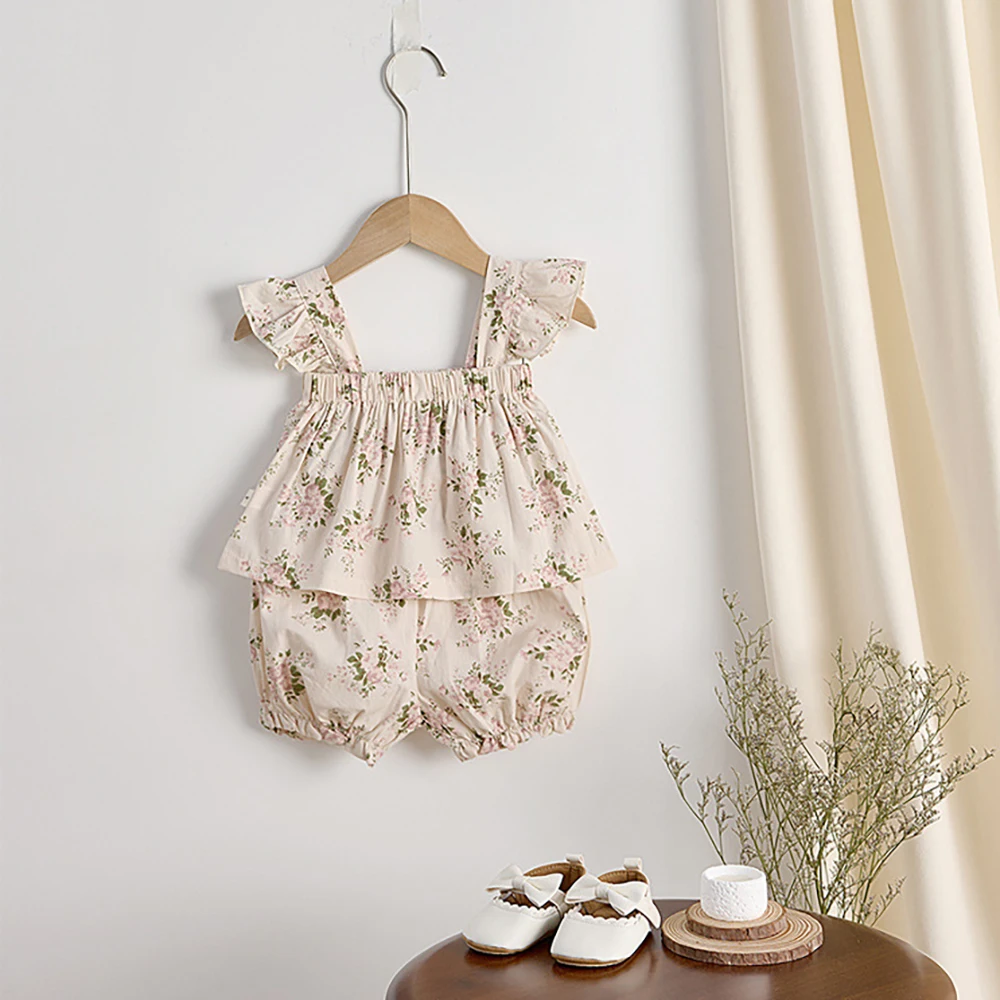 Conjunto de ropa Floral fina de verano para bebé de 0 a 3 años, camisola dulce para niño pequeño, chaleco, Top + Pantalones cortos para niñas, trajes infantiles para chico - imagen 3