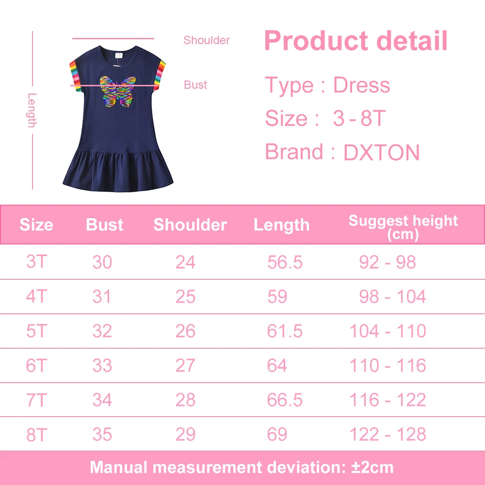 DXTON Vestido lentejuelas niña manga mariposa arcoíris algodón - imagen 5