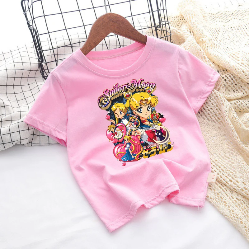 Camiseta manga corta de algodón Sailor Moon rosa para niña