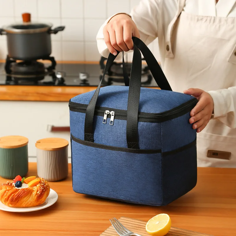 Bolsa de Picnic con aislamiento térmico, bolsa de almacenamiento de alimentos para el almuerzo de gran capacidad, bolsillo exterior, tela Oxford, bolsas impermeables para fiambrera - imagen 4