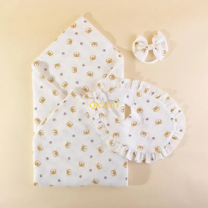 QX2D Set regalo para bebé, manta para bebé con baberos bandana y diadema, regalo para recién nacido - imagen 4