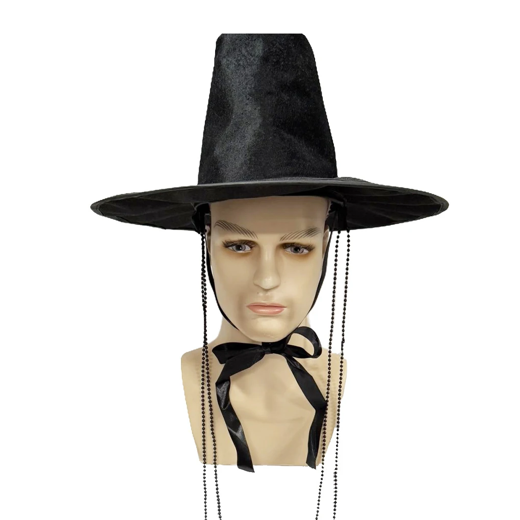 Sombrero de Cosplay de Anime, sombrero de juego de rol, sombrero tradicional coreano de la dinastía Ming, sombrero plano para hombres, ala ancha, protección Uv, gorra negra Sta - imagen 4