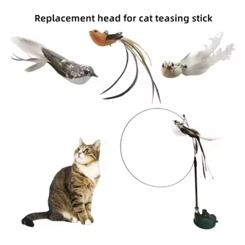 Juguete interactivo de plumas para gato y pájaro, ventosa, palo para gato con campana, juguete para gatito, recarga de repuesto para morder, juguete para masticar para gato - imagen 2