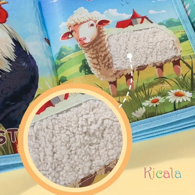Libro táctil de animales para bebé – Desarrollo sensorial de tela - imagen 2