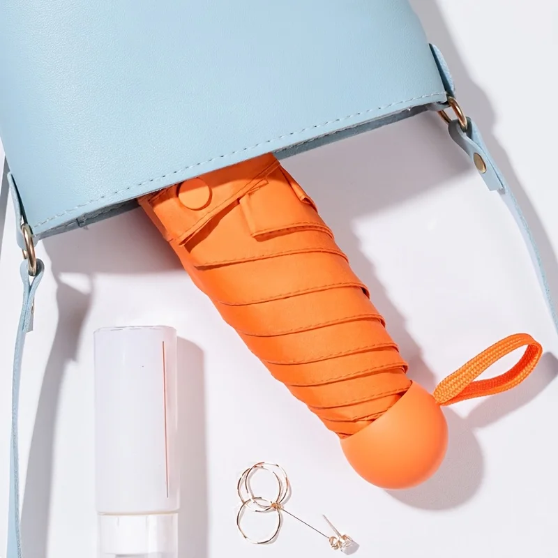 Mini paraguas de viaje de 5 pliegues: paraguas cápsula compacto ultraligero de 6 cunas, cubierta manual portátil para sol y lluvia - imagen 4