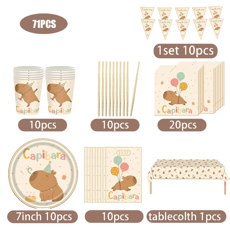 Decoración de fiesta de cumpleaños de capibara, vajilla, platos de fondo, tazas, sorpresas de cumpleaños de capibara, suministros de globos para niñas, favores - imagen 4