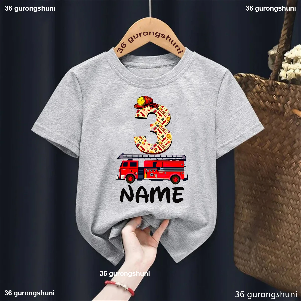 Camiseta con estampado de vehículo de ingeniería de tercer cumpleaños con nombre personalizado, ropa divertida para niños y niñas, camiseta de manga corta de verano - imagen 4