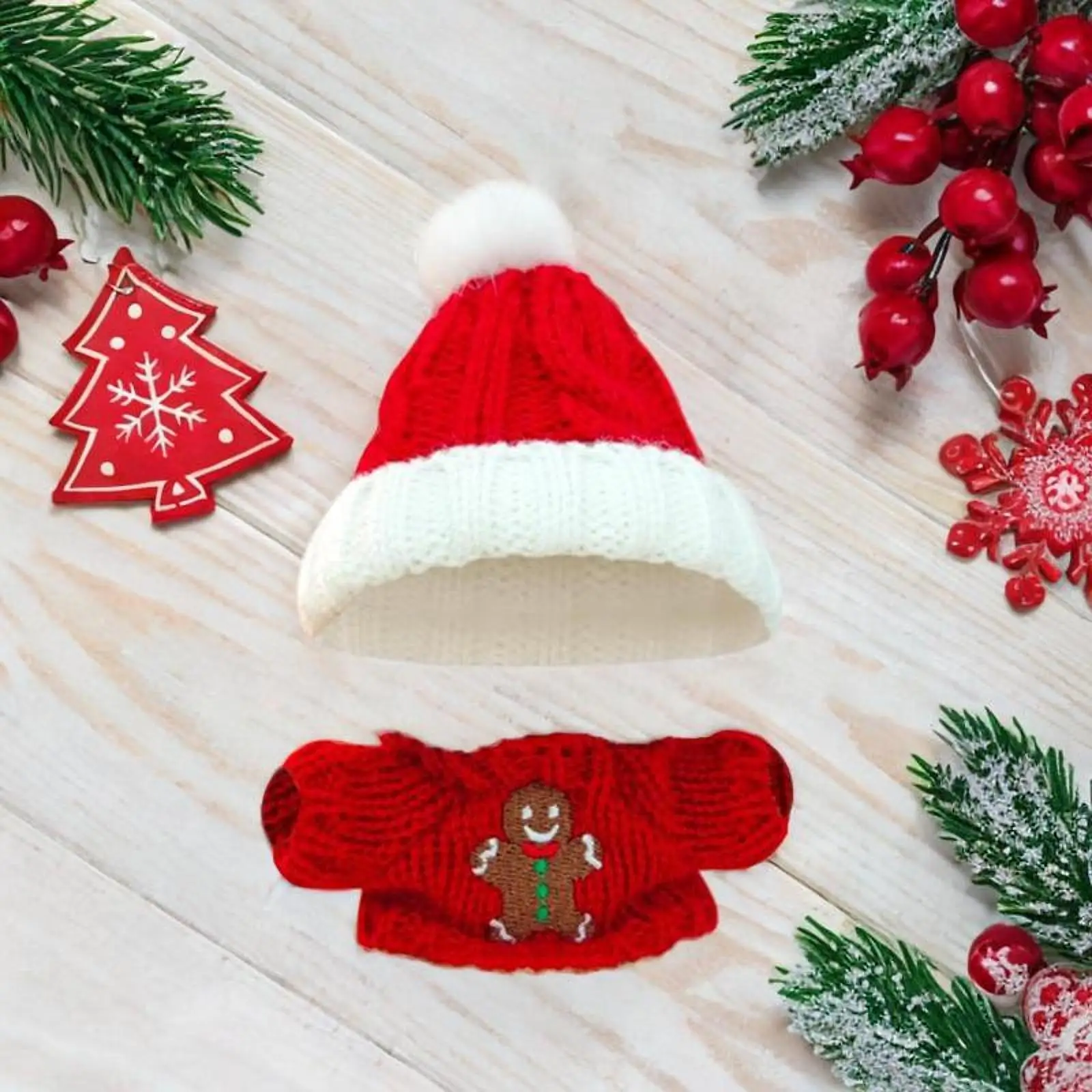 Doll Clothes for 15cm-17cm,Doll Clothing,Gingerbread Man Sweater with Santa Hat Doll Christmas Costume Cute
