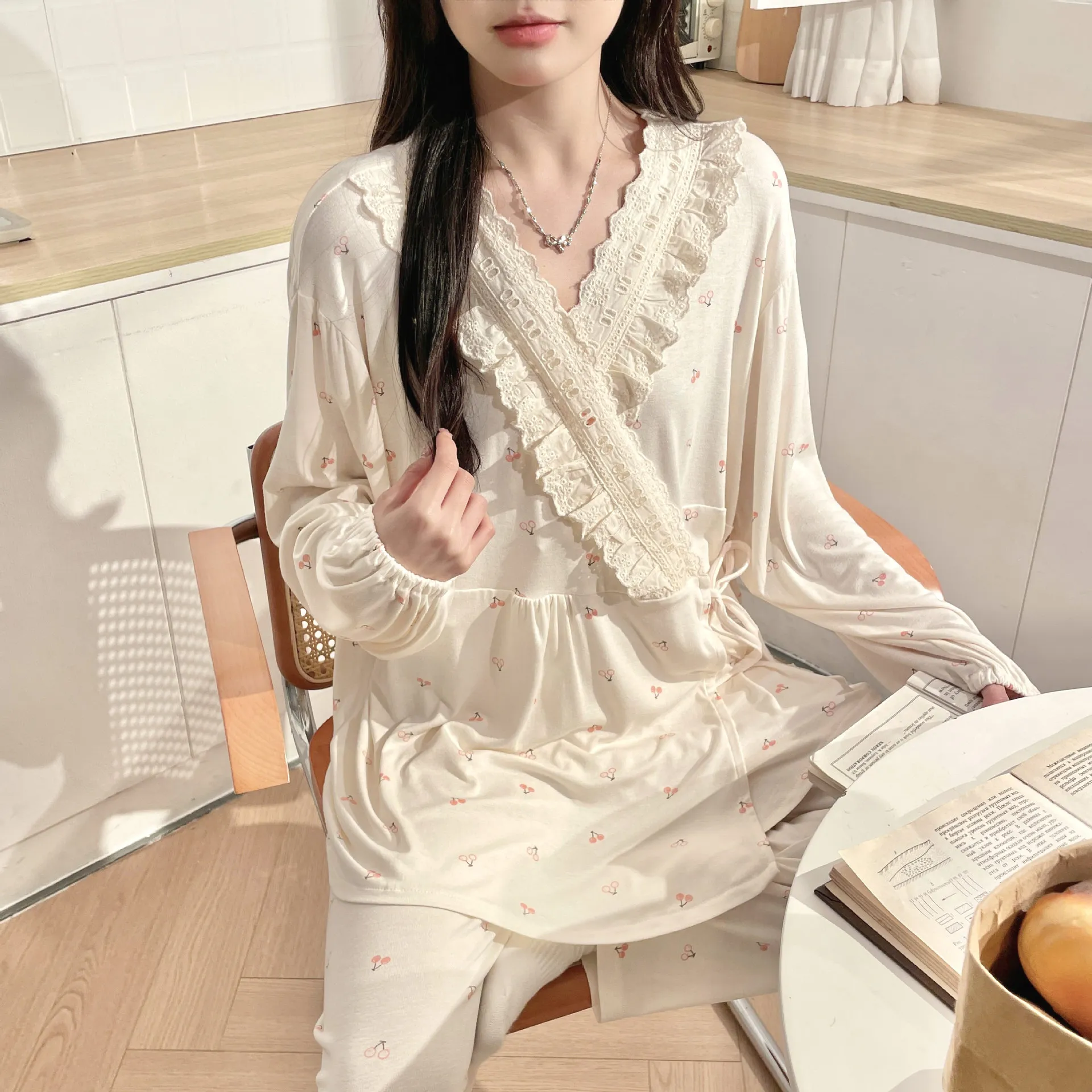 Ropa de dormir de maternidad de fresa Modal embarazo ropa de dormir postnatal pijamas de lactancia camisón de maternidad de lactancia