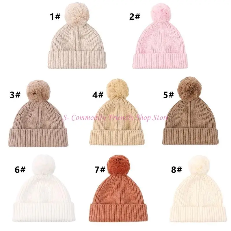 Gorro ganchillo 85AE con pompones, gorro cálido invierno tejido para gorros algodón para niños recién nacidos - imagen 2