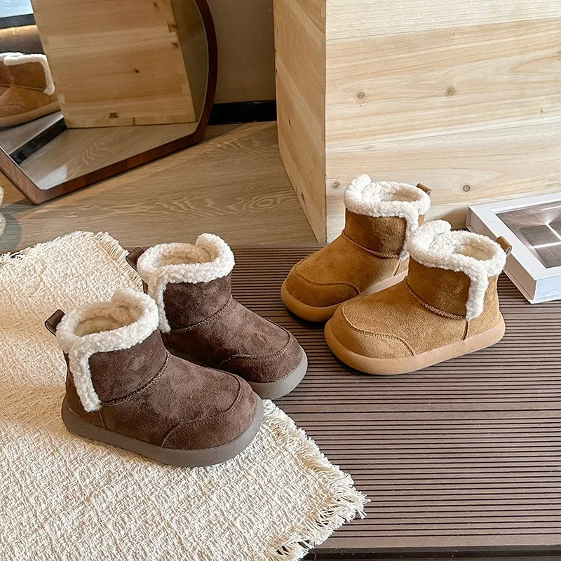 Otoño Invierno, botas de nieve para bebés y niños, botas cálidas de felpa para exteriores para niños, suela suave antideslizante, zapatos informales para niños, talla 22-37