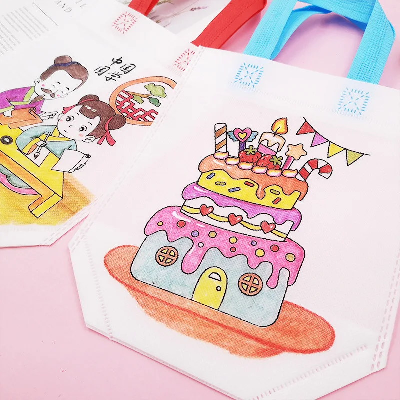 Bolsa de Graffiti no tejida para niños, 5 uds., dibujo Manual, bricolaje, colorear, protección del medio ambiente, pintura para niños, rompecabezas, juguetes, bolso TMZ - imagen 3