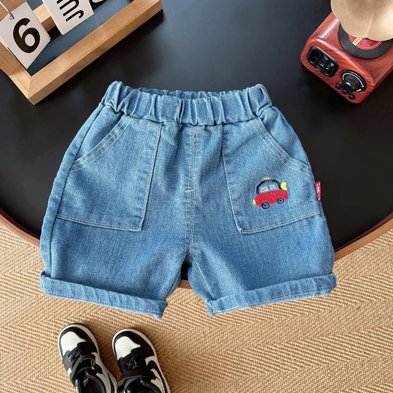 Conjuntos de 2 piezas de ropa de Boutique para niño, moda coreana, Tops informales de manga corta con dibujos animados para bebé + Pantalones cortos vaqueros, ropa para niño B014 - imagen 5