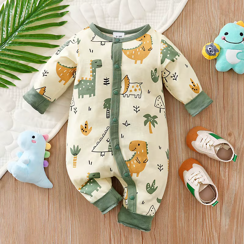 Body bebé con estampado dinosaurio manga larga algodón primavera otoño