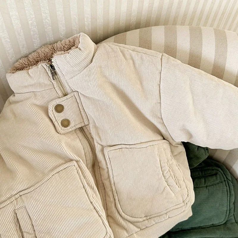 MILANCEL, nueva chaqueta acolchada de invierno para niños, abrigo de pana de Color sólido para niñas, ropa cálida acolchada de lana holgada coreana para niños 1-6T