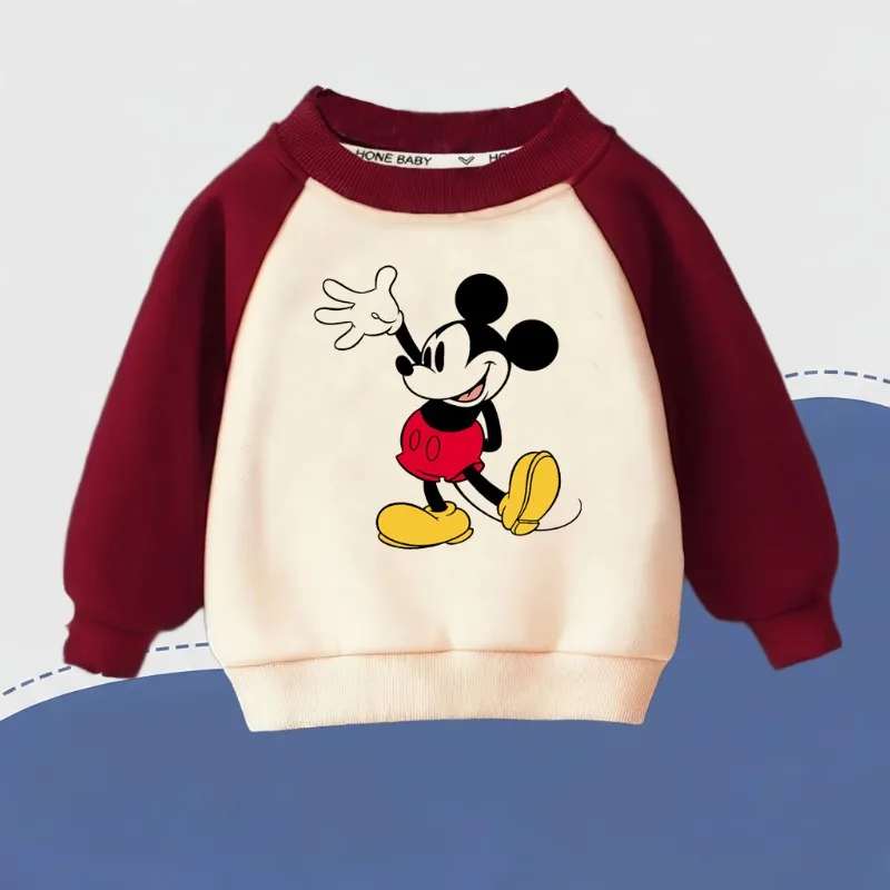 MICEKY impreso primavera otoño niños Casual Tops niños O cuello empalmado manga larga sudaderas con capucha niño moda sudaderas deporte Jersey - imagen 2