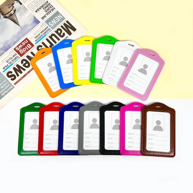 Portatarjetas de identificación de trabajo de cuero, cordón incluido, bolsa con etiqueta de nombre de cuero de vaca, estuche para tarjetas de visita de estilo minimalista Neutral - imagen 2