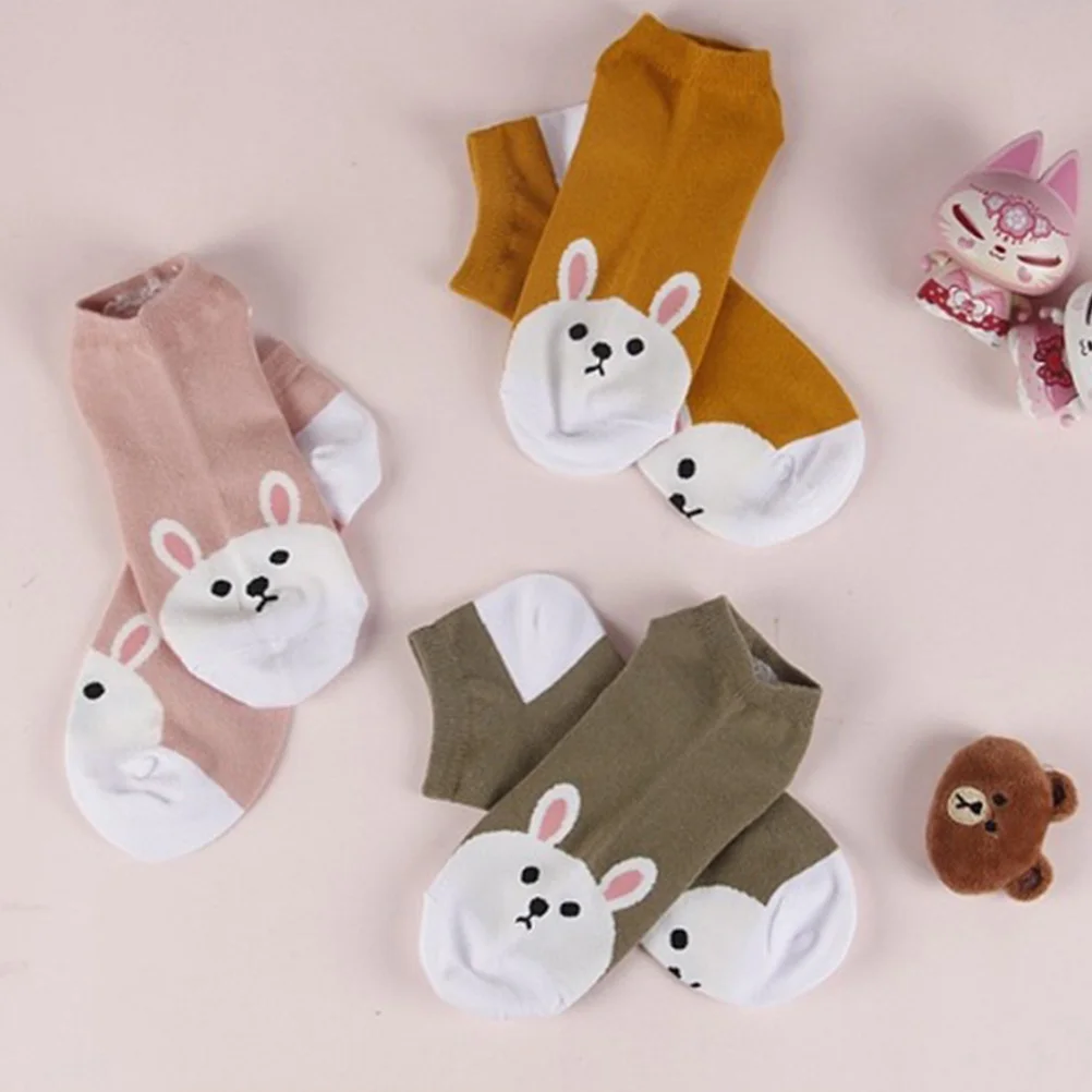 5 pares de calcetines tobilleros con diseño de conejo, calcetines cortos cómodos y suaves transpirables de corte bajo, bonito regalo de dibujos animados para mujeres y niñas - imagen 5