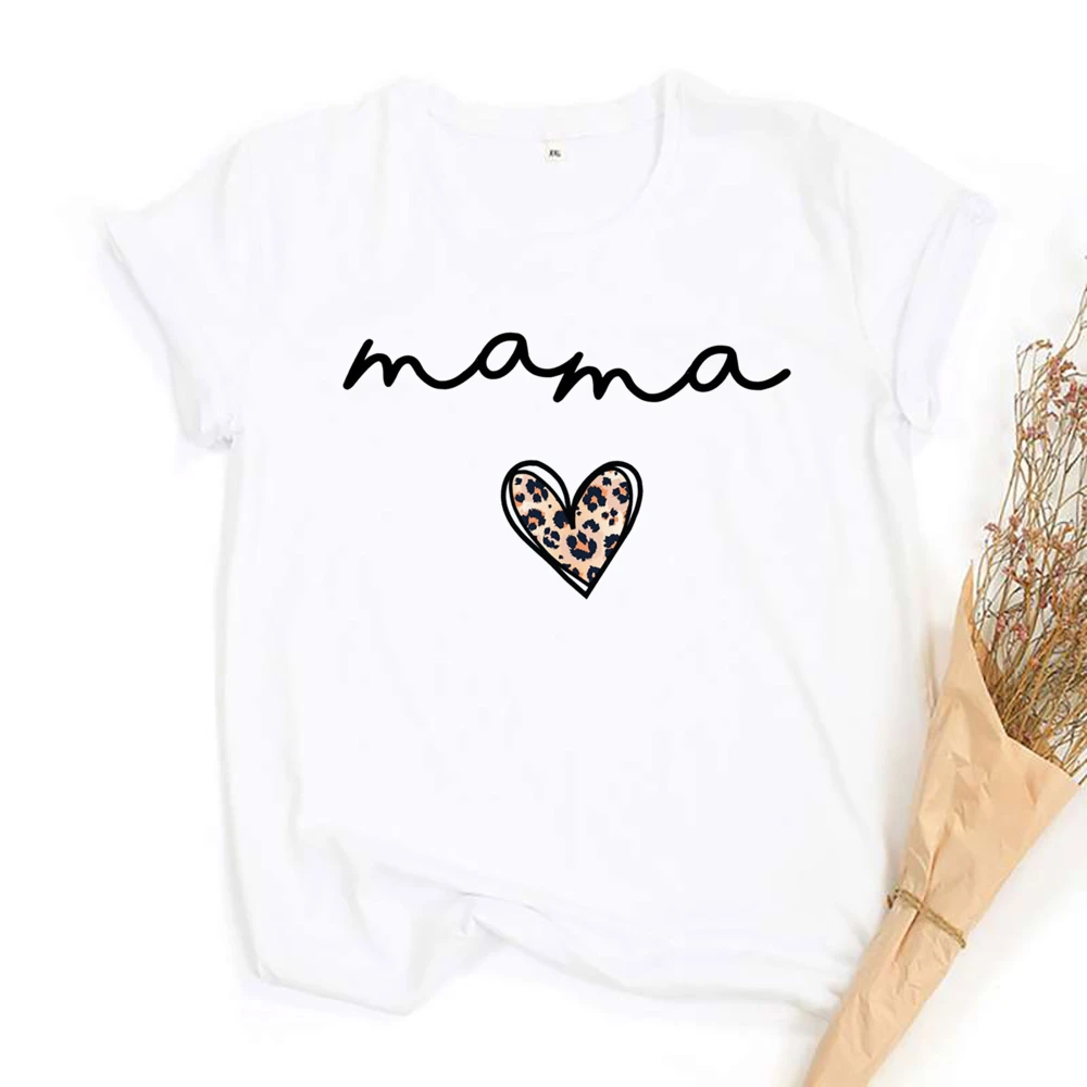 Mama Mimi-ropa a juego con estampado de corazón y leopardo para madre e hija, traje de manga corta, camisa, camisetas a la moda para mamá y niña - imagen 5