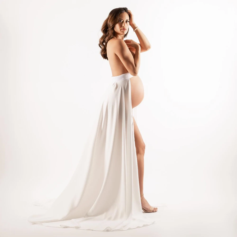Vestido satén para fotos maternidad – mangas burbuja