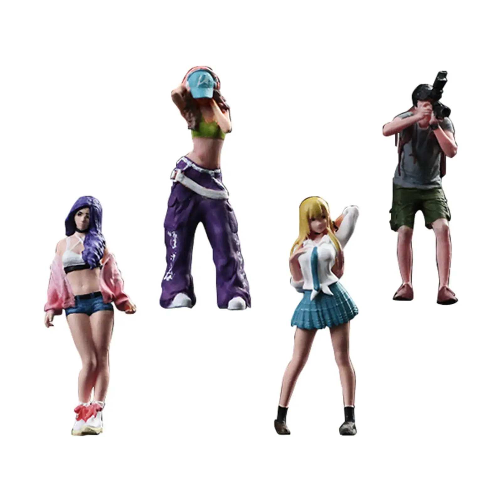 4 Pieces 1:64 Scale Girl Figure Collections Miniature Street Women Model