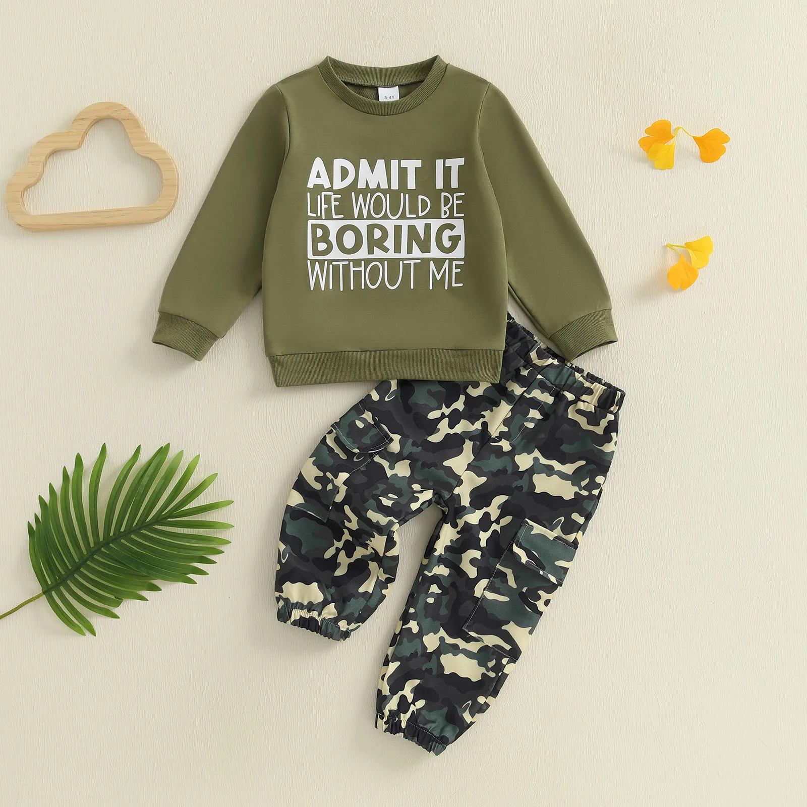 SUNSIOM Conjunto de 2 piezas de sudadera de manga larga con estampado de letras para niño pequeño de 1 a 5 años