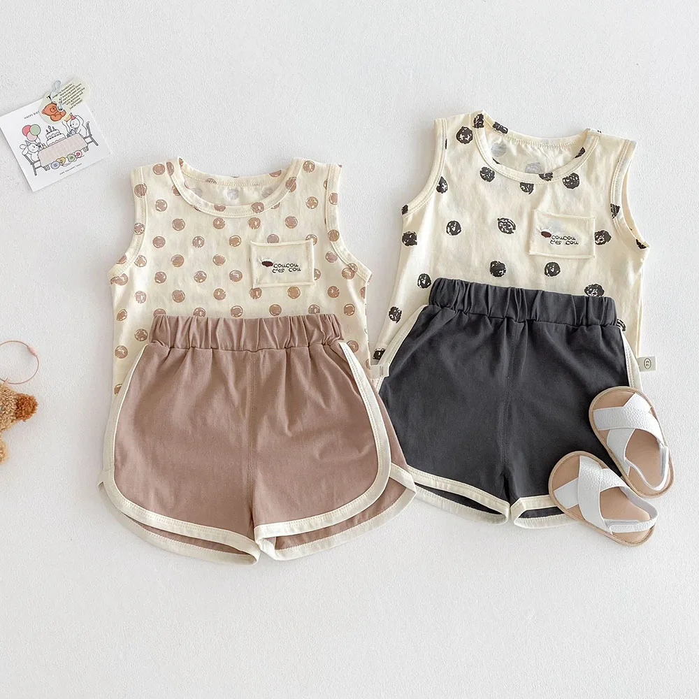 Conjunto de ropa de verano para bebé de 1 a 5 años, chaleco de lunares, pantalones cortos, trajes de 2 uds., conjunto de ropa informal para niño - imagen 2