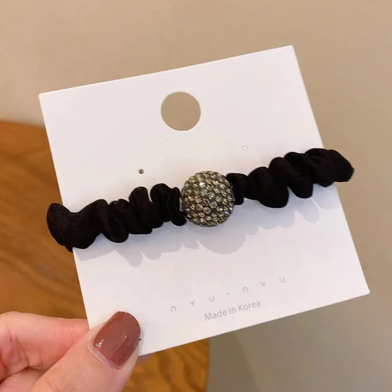 Anillos para el cabello de intestino delgado con diamantes de imitación de estilo coreano, gomas para el cabello de alta elasticidad para mujer, lazos para el cabello con diamantes de imitación de lujo. - imagen 5