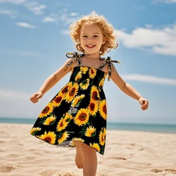 Vestido veraniego para niños, vestidos estampados a la moda para niñas, vestidos sin mangas con tirantes, ropa informal para vacaciones en la playa, vestido informal para exteriores