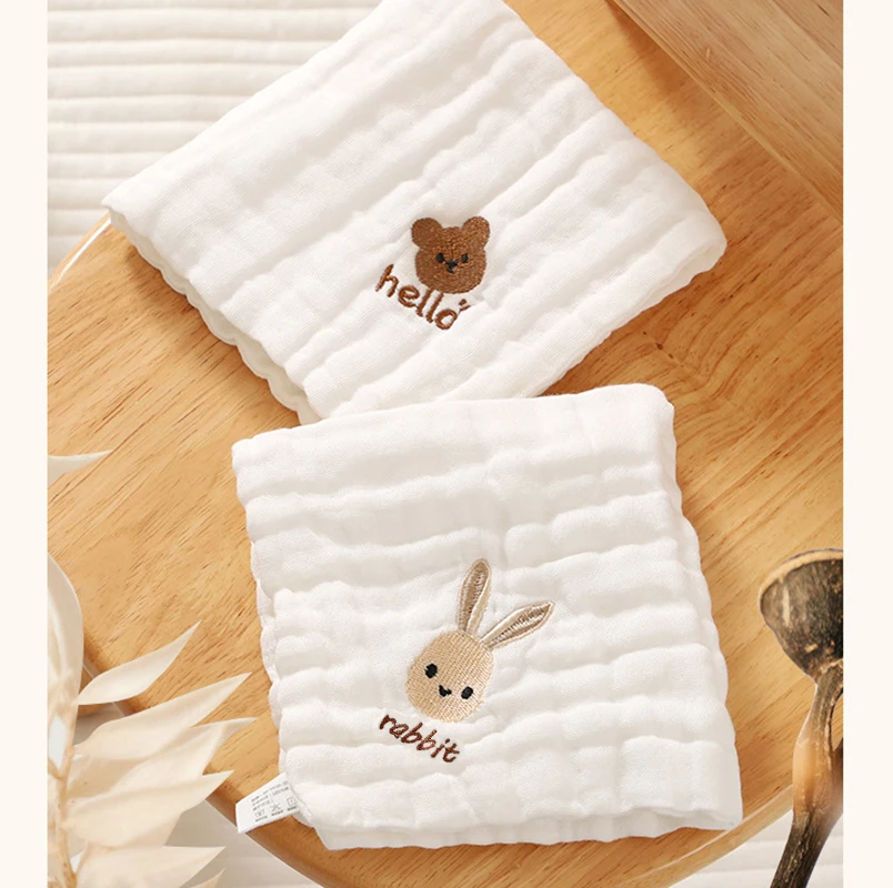Toalla suave para bebé, paño para eructar, 6 capas de algodón, bonito bordado, toallitas para la cara, babero para recién nacido, pañuelo para niños, 5 uds. - imagen 4
