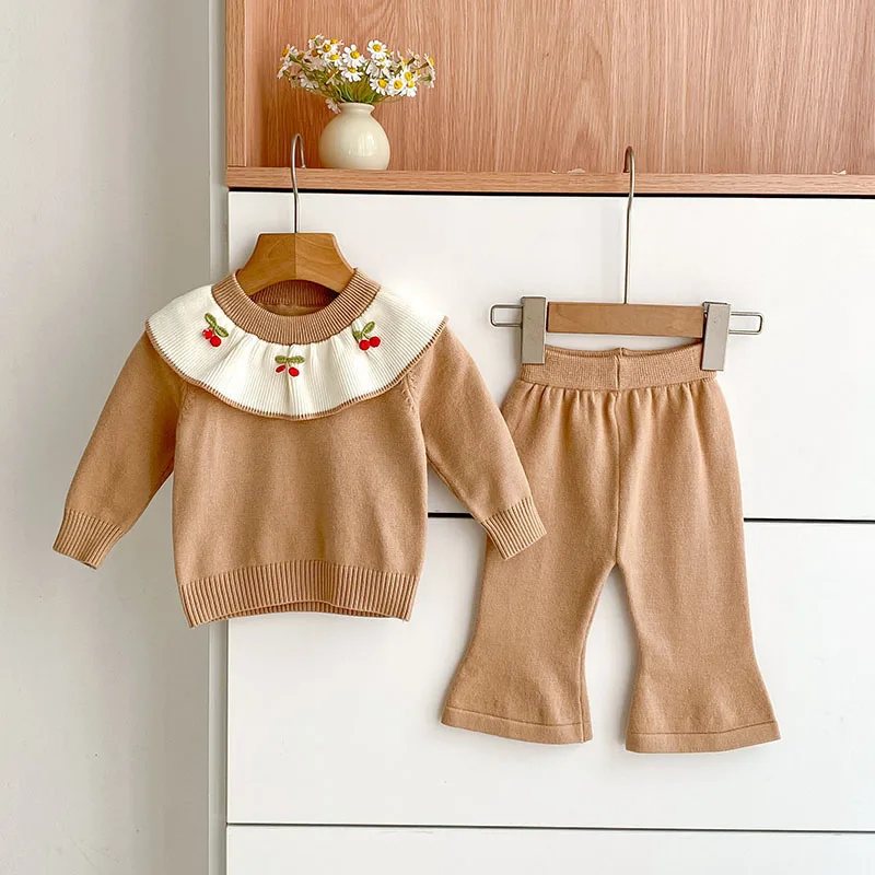 MILANCEL-Conjunto de suéter de otoño para bebé, Jersey de punto con cerezas bordadas de 3 a 24M y pantalones acampanados, traje infantil versión coreana - imagen 4