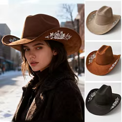 Sombrero de fieltro bordado infantil – Ala ancha floral para eventos
