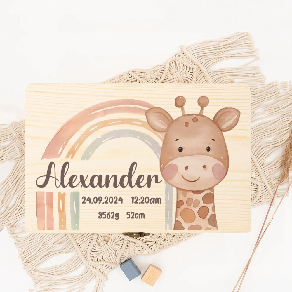 Caja de recuerdos personalizada con animales arcoíris para niños - imagen 4