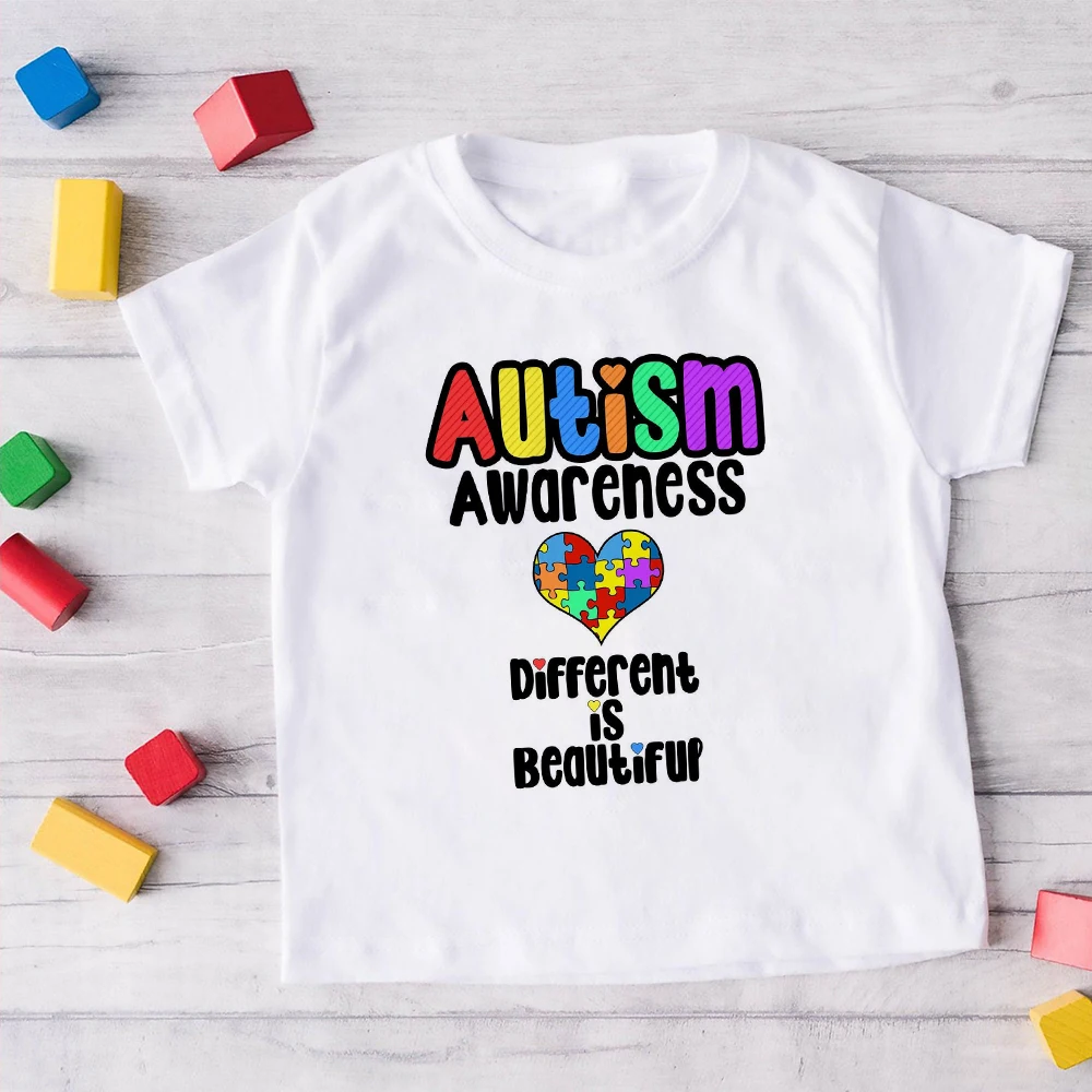 Camiseta para niño y niña, camisa de concienciación sobre el autismo, con corazón, para el cuidado de pacientes autistas