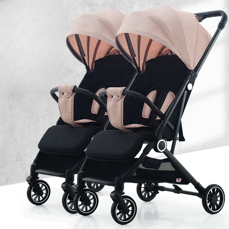 Cochecito doble ajustable con asientos reclinables divididos, ultraligero, plegable, de alta vista, con sistema de colapso de una tecla - imagen 2