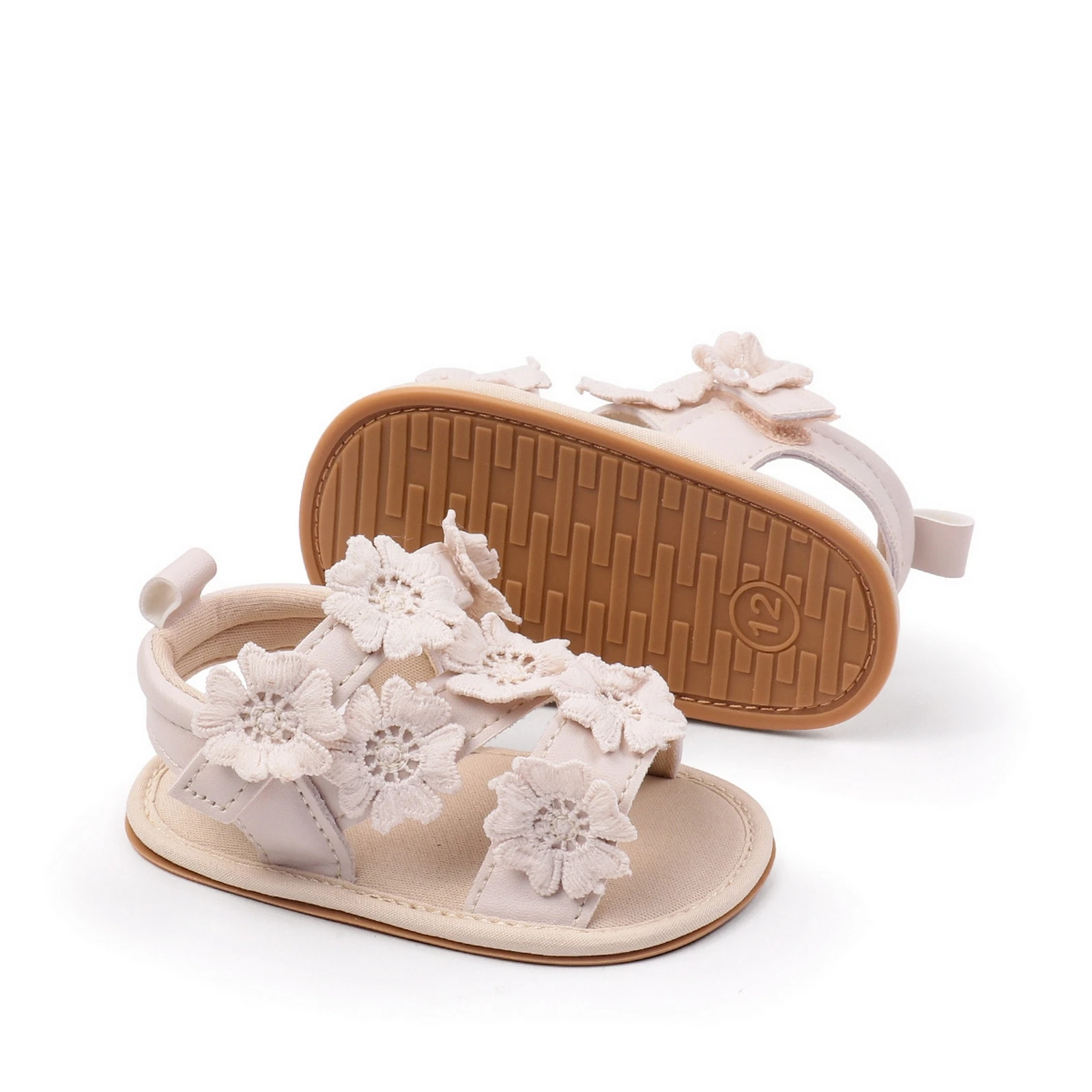 Sandalias para niña, zapatos planos de verano con flores antideslizantes de cuero PU flexibles para uso diario informal - imagen 3