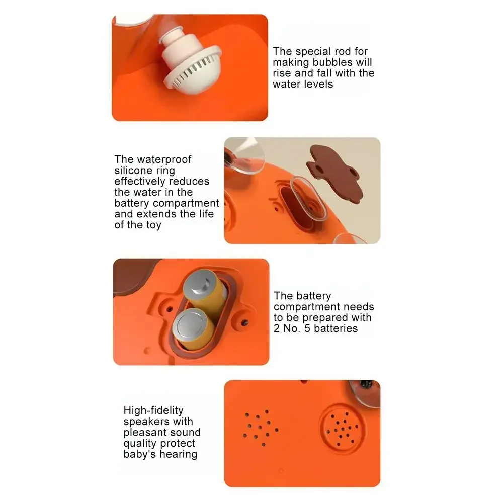 Máquina de burbujas para baño, soplador de burbujas automático con música, forma de dinosaurio, eléctrico con ventosa, compañero de baño para niños - imagen 5