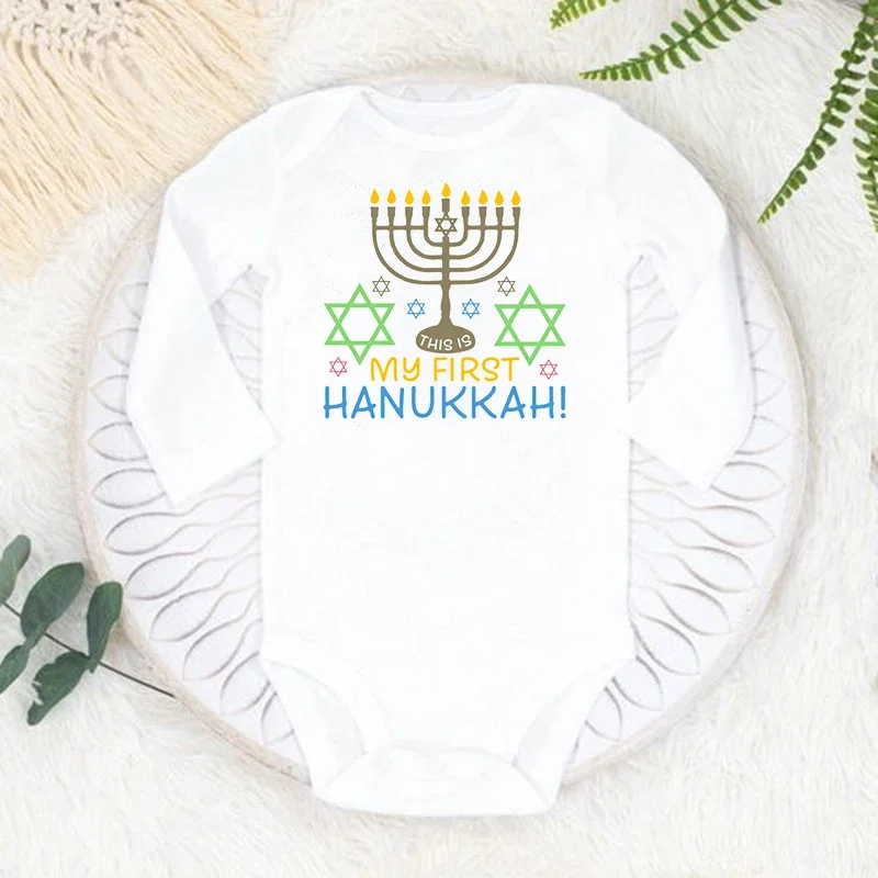 Mi primer Body para recién nacido de Hanukkah Chanukah, peleles para bebé de Hanukkah feliz, mono de manga larga para bebé, ropa - imagen 2